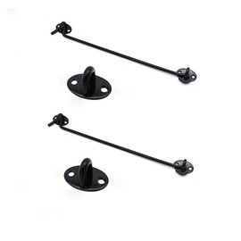 Door Lock Hooks, Stainless Steel Cabin Hooks, Cabinet Box Hooks, 12" Hook and Eye Latches, Black, 2 Pack