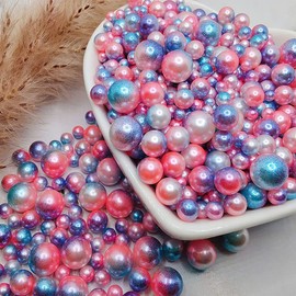150 Pieces Gradient Undrilled ABS Art Faux Pearls for Vase Fillers 3-8mm No Hole Makeup Beads Mermaid Imitation Round Pearl Beads for Table Scatter Home Wedding Decoration (01)