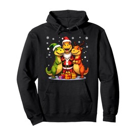 Cute Christmas Dinosaur in Santa Elf and Reindeer Costumes Pullover Hoodie