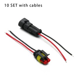 2 Pin Connector Waterproof Connector, Andy's Orchids 10 Set 12V 2Pin Cable Wire Connector, Plug Waterproof Sealed For Electrical Car Auto Connector With Cable