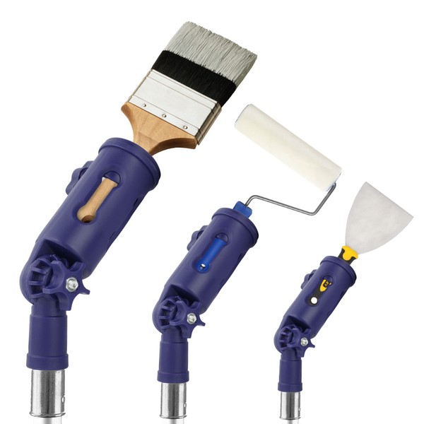 Foxtrot Multi-Angle Paint Brush Extender - Extension Pole Attachment Holder for Paint Brush, Roller, Scraper - Rotating Head, Secure Handle Grip - Easily Reach Ceilings, Walls, Corner Edges - Blue