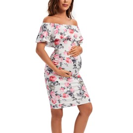 Eavoqinjiaf Maternity Dress Casual Off Shoulder Ruffle Sleeveless Bodycon Maternity Dresses