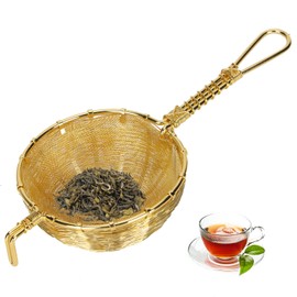 Tea Infuser, Pure Copper Tea Strainer Long Handle Teapot Strainer Loose Tea Strainer Portable Tea Steep Strainer Copper Tea Infuser for Home Kitchen Office Use