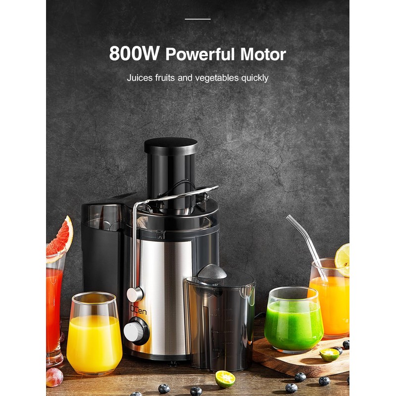 Qcen Juicer Machine, 800W Centrifugal Juicer Extractor with Wide Mouth