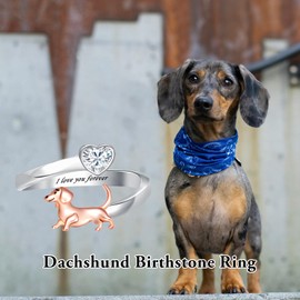 MEIDERBO Dachshund Rings 925 Sterling Silver Open Adjustable Rings Wiener Dog Jewelry Dachshund Gifts for Women Dog Lovers