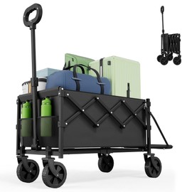 Canpsky Collapsible Wagon with Tailgate, Wagons Carts Foldable with 350lbs Capacity, Lightweight Portable Utility Folding Wagon Cart for Shopping Camping Sports Garden（Black）
