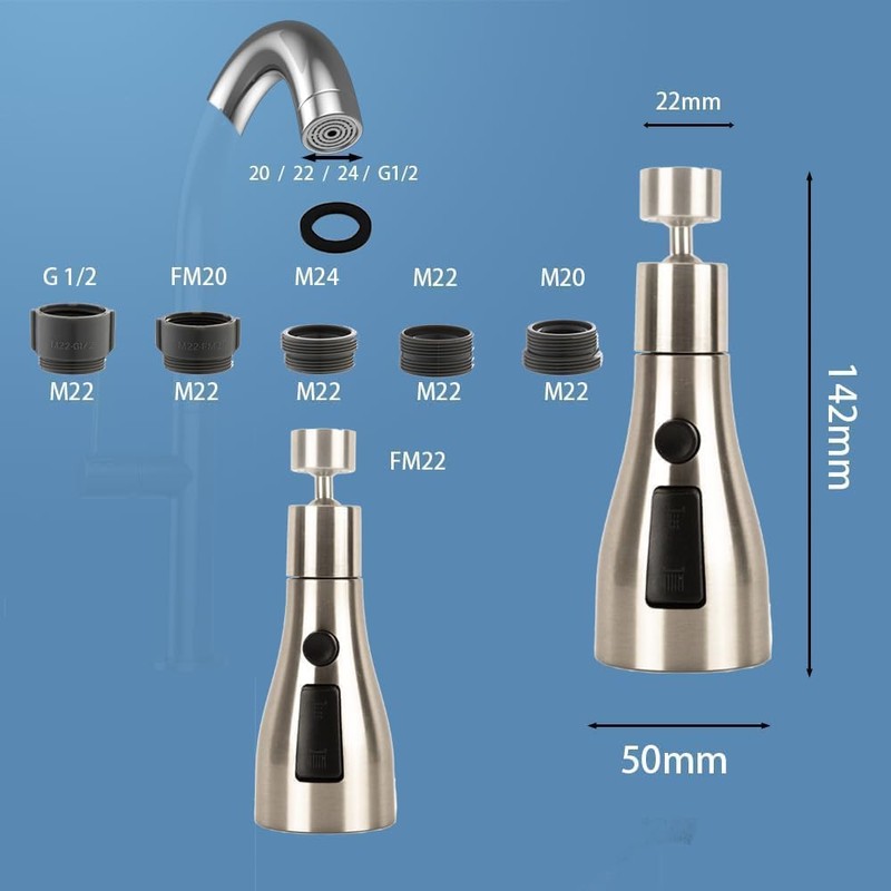 Extensor de Grifo 360° Giratorio 3 Modos Alta Presión