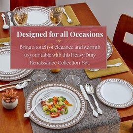 Silver Spoons Renaissance Collection White with Red Rim Plastic Plates Combo Set - 10.25", 9", 7.5" (20 Each Set) - Perfect for Weddings, Birthday Parties & Special Occasions