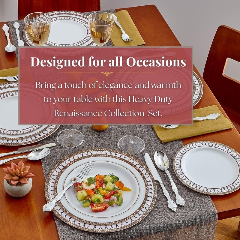 Silver Spoons Renaissance Collection White with Red Rim Plastic Plates