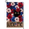 BLKWHT 4th of July Floral Cat Garden Flag 12x18 Vertical
