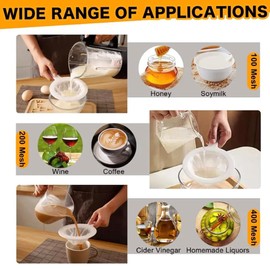 Pack of 3 Fine Hair Strainer Kitchen 100/200/400 Mesh Ultra Fine Funnel Filter with Plastic Non-Slip Handles for Juice, Milk, Coffee