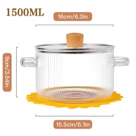 Clear Glass Cooking Pot With Lid And Brush On Stove - 1.5L(51oz) Borosilicate Glass Simmer Pot With Cover - Glass Cookware Stovetop Pot Set For Pasta Noodle, Soup, Milk