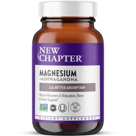 New Chapter Magnesium + Ashwagandha - Supports Muscle & Bone Health* - Highly Absorbable - Non-GMO, Kosher, Vegan & Gluten Free - 60 Tablets