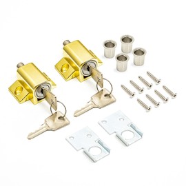 2 Pcs Gold Sliding Patio Door Lock, Sliding Door Lock for Additional Security. Supplied with Fixtures and Fittings. Universal Lock Suitable for Most Door Types., 47 x 45 x 25mm