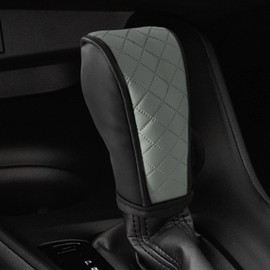 Leather Car Gear Shift Knob Cover, Anti-Slip Breathable Car Shifter Lever Cover, Automatic Shift Knob Handle Protector, Universal Auto Decoration Accessories fit for Car, SUV, Truck (Black Grey)