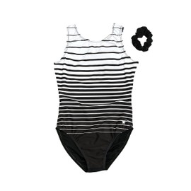 Destira Heart Eyes Split Back Gymnastics Leotard for Girls, Black and White, Soft Comfortable Lycra Fabric Athletic Wear, Child Medium (8)