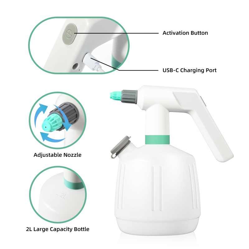 Uten Cordless Electric Sprayer - 2L Rechargeable Electric Spray Bottle,