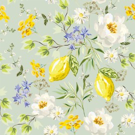 HLNIUC Lemon Flower Wallpaper,White Floral Wallpaper Peel and Stick,Lemon Tree Boho Bedroom Stickers(44x300cm) Fresh Citrus Leaf Wall Stickers,Floral Decals for Kitchen Walls Cabinets Shelf Liners