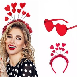 YYKITCHEN Valentines Day Heart Shape Sunglasses, Heart Head Boppers Headbands for Women Girls Party Props Holiday Wedding Birthday Costume Decor Accessory Gift Red,Hot Pink