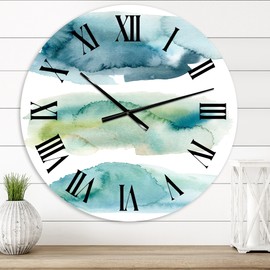 Designart 'Blue and Green Clouds I' Modern wall clock - 36 in. high, 36 In. Wide