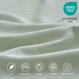 BISELINA Linen Sheet French Flax Flat Sheet 55% Euro Linen 45% Cotton Basic Style Solid Color Soft Breathable Farmhouse Top Sheet (King, Mint Green)