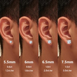 KRKC&CO Moissanite Stud Earrings S925 Silver, 1.6 Carat Real Round Moissanite Diamond, VVS1 Clarity D Colour, Gift for Women, 6 mm, Silver, Moissanite