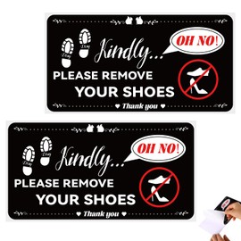 2pcs Please Remove Your Shoes Signs, 5x10 inch No Shoes Sign for House Kindly Take Off Your Shoes Sign Sticker Vinyl Shoes Off Sign for Front Doors Home Office Cafes Women Men Housewarming Gifts