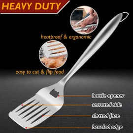 HaSteeL BBQ Grill Set of 6, Stainless Steel Grill Accessories Tools for Outdoor Grilling Cooking Camping, Heavy Duty Grill Spatula, Tong, Fork, Basting Brush & Cleaning Brush, Black & Man’s Gift