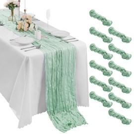 Bailarina 25 Pack Cheesecloth Table Runner 17x108 Inch Long Gauze Cheese Cloth 9ft Wrinkled Sheer Table Runner for Wedding Reception Birthday Party Table Decoration (Grey Green)