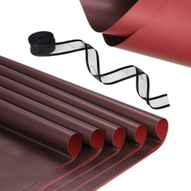 PATIKIL 20 Sheets Flower Wrapping Paper, Waterproof Flower Paper Wraps with Ribbon Floral Bouquet Supplies for DIY Crafts Packaging Bouquet, 22.8x22.8 Inch, Dark Red/Matte Red