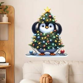 Festive Penguin & Christmas Tree Toilet Cover Sticker Decals,Fish Bird Flower Leaf Waterproof Toilet Lid Tank Seat Decals Cistern Self-Adhesive Bathroom Wall Sticker