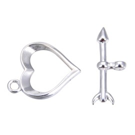 Adabele - 2 juegos de plata de ley 925 auténtica, corazón de amor con flecha, cierre de barra en T, conector hipoalergénico sin níquel para hacer joyas SS374