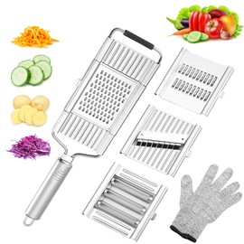 Suuker 4 in 1 Vegetable Cutter with Cheese Grater, Carrot Grater, Cabbage Shredder, Stainless Steel Mandoline Slicer for Kitchen