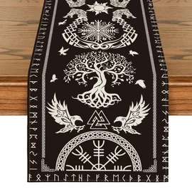 Artoid Mode Black Viking Tree of Life Raven Helm of Awe Table Runner, Seasonal Kitchen Dining Table Decoration for Home Party Decor 40x240 cm