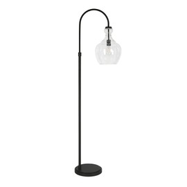 Henn&Hart Arc Floor Lamp with Glass Shade in Black, for Home, Living Room, Bedroom, Entertainment Room, Office, Kitchen, Dining