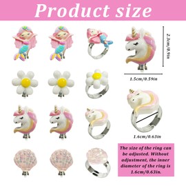 FveVqe 12 Pcs Clip On Earrings for Girls, Cute Clip on Earrings, Non Pierced Dress Up Jewelry Set with Bonus Kids Rings for Girls, Kids Rings for Hypoallergenic Play Accessories