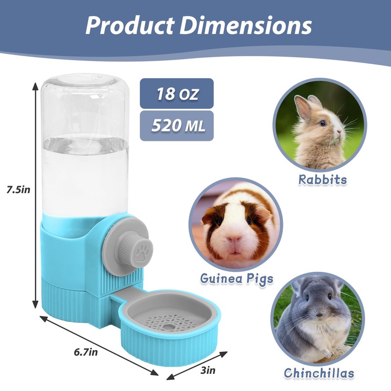 Fhiny Rabbit Water Bottle, 18oz Hanging Guinea Pig Water Bottle