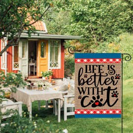 AVOIN colorlife Life Is Better With a Cat Garden Flag 12x18 Inch Double Sided Outside, Pet Welcome Yard Outdoor Flag