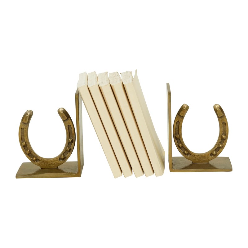 Huntley Horse Shoe Bookends, Pair, Brass Antique Finish