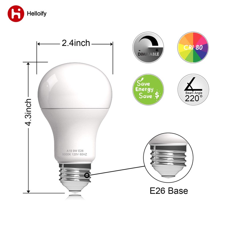Helloify A19 (A60) 9W Bulbs A19 (60 Watt Equivalent), Energy