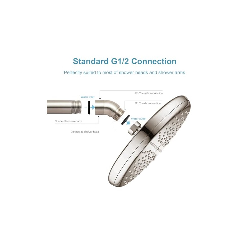 OFFO Shower Head Elbow Adapter, Brushed Nickel All Metal Handheld