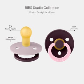 BIBS Colour Studio 2-Pack BPA-Free Cherry Shape Nipple Dummies Natural Rubber/Latex, Made in Denmark, Size 1 (0-6 Months) - Dusky Lilac/Plum
