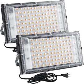 OUSIDE 2 PCS 100W Reflectores Led Exteriores,con Interruptor, 3000K Luz Cálida BrillanteI, IP65 a Prueba Agua, para Parques de Atracciones, Jardines, Garajes, Plazas, Fábricas, Estadios, Patios