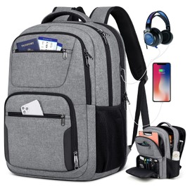 Travel Laptop Backpack, 17 Inch Extra Large Laptop Backpack with USB Charging Hole 45L Anti Theft Travel Backpack Water Resistant College Business Computer Bag Fit 17.3 Inch Laptop for Men Women Grey