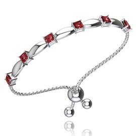 Belinda Jewelz - Birthstone Bolo Bracelet, Birthstone Bracelet with 6 Square-Cut Stones, 925 Sterling Silver Garnet Jewelry for Women, Stackable Garnet Birthstone Bracelets with Bolo Closure, 11”
