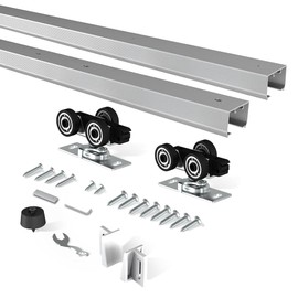 BarnBase Pocket Door Hardware Kit, 7FT Spliced Aluminum Track, 80.7" Quiet & Smooth Sliding, Suitable for Door Width 24"-42", Easy to Install