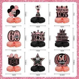 BellaGesundheit 18 Geburtstag Deko, 9Stk Bienenwabe Mittelstück Tischdeko Set für Männer Frauen, Waben-Partyzubehör Papier Geburtstagsparty Tischdekorationen (Roségold 60)