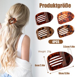 Diffaxy 4 Stück Entenschnabel Haarspange, gebogene flache haarklammern für feines Haar, mittellange runde flache Haarspangen, Damen Flat Claw Clip Haarklammer mit Leopardenmuster für Damen