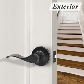 Probrico Wave Shape Passage Door Lever Black Keyless Handle for Hall and Closet, Interior Non-Locking Leverset Handleset Hardware,Reversible for Right and Left Handed Doors,1 Pack