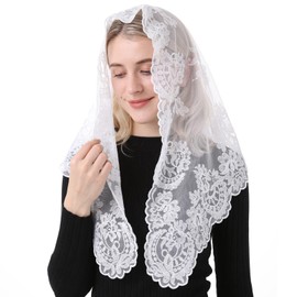 Spanish Mantilla Lace Veil Mantilla Catholic Church Chapel Veil Head Covering Latin Mass (white), 120cm*60cm (81309)
